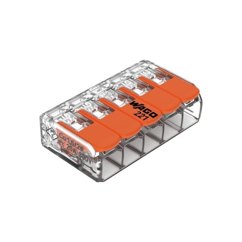Borne automatique wago fils souples et rigides 1 blister(s) de 5 pièce(s) connecteurs à levier wago 5 fils 0,14 à 4mm² - wago