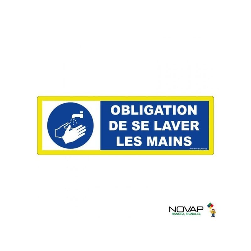 Panneaux obligation de se laver les main panneau obligation de se laver les mains adhésif haute visi 1 pièce(s) - novap
