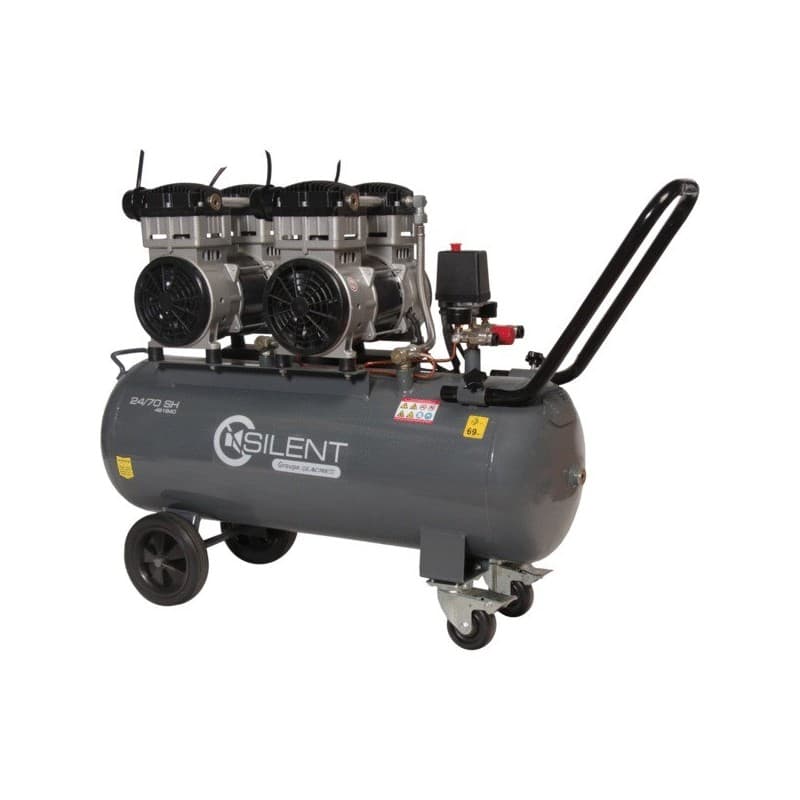 Compresseur silencieux 24/70 sh 69 dba compresseur silencieux 24/70 sh 65.5 kg 1 pièce(s) 3 cv 8 bar 70 litre(s) mobile 16 m³/min - lacme