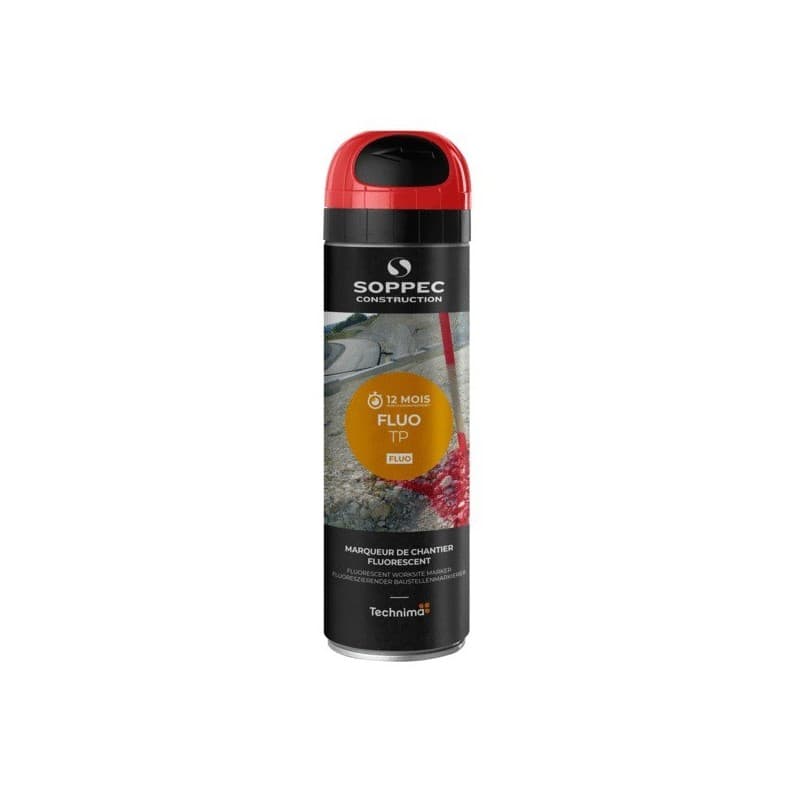 Traceur chantier fluo tp traceur chantier fluo tp rouge rouge 1 aérosol(s) de 500 millilitre(s) 0.5 litre(s) 12 mois - soppec