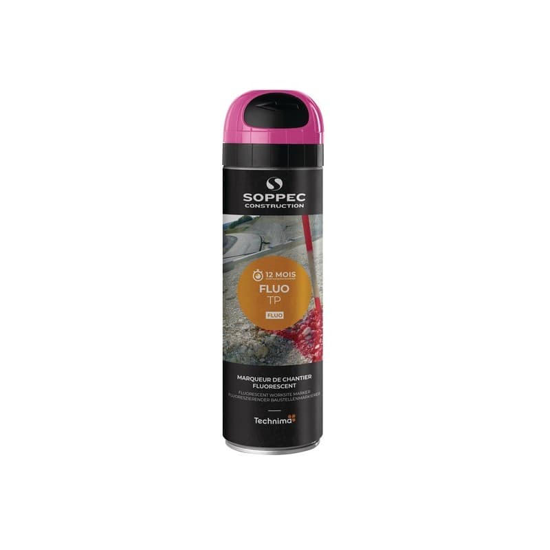 Traceur chantier fluo tp traceur chantier fluo tp cerise rose 1 aérosol(s) de 500 millilitre(s) 0.5 litre(s) 12 mois - soppec