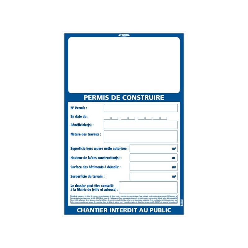 Panneau permis construire 1200 x 800 mm panneau permis construire 1200 x 800 mm 1 pièce(s) - sofop taliaplast
