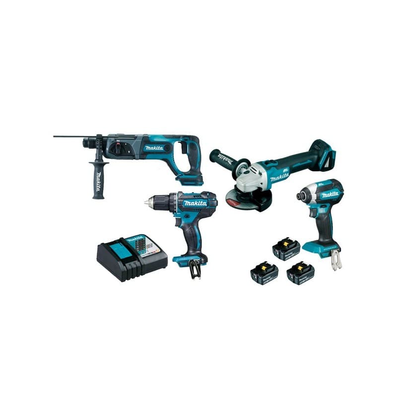 Lot 4 machines 18v 5ah (dga504 + ddf482 + dhr241 + dtd153) 1 coffret(s) lot 4 machines 18v 5ah (dga504 + ddf482 + dhr241 + dtd153) - makita
