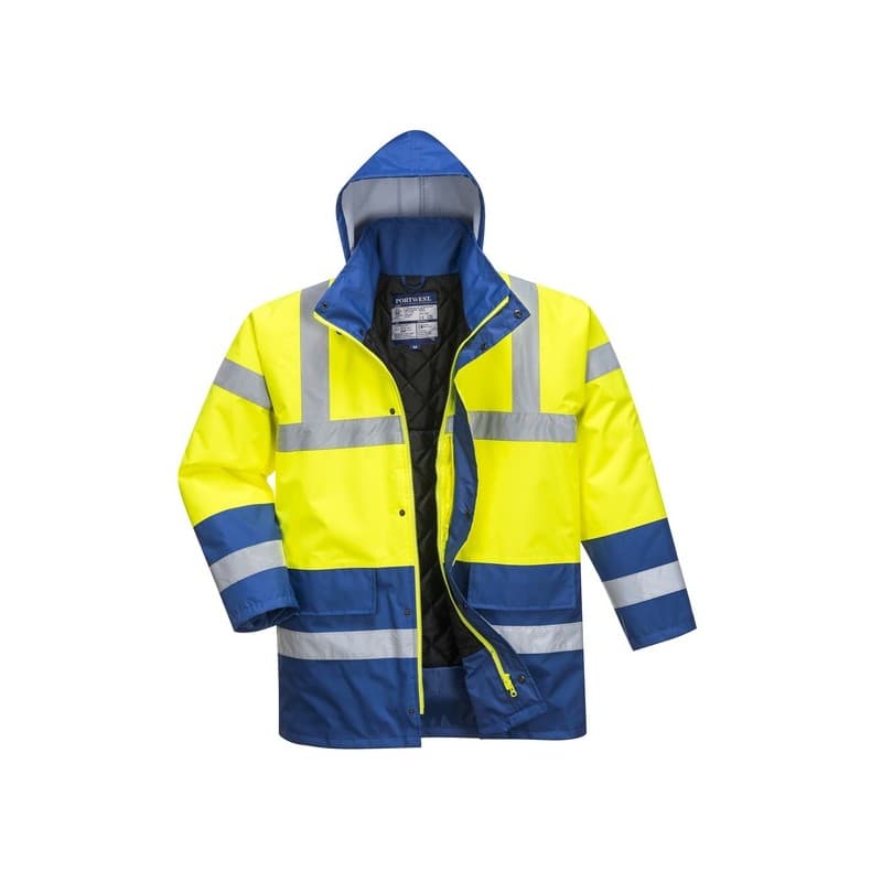 Parka bicolore parka bicolore jaune/bleu royal tm 200 - 300 g entre 4 et 6 m polyester parka 1 pièce(s) classe 3 - portwest