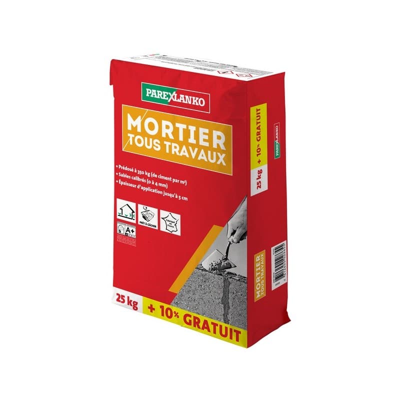 Mortier tous travaux gris mortier tous travaux (+10% gratuit) 1 sac(s) de 27.5 kilogramme(s) tous travaux béton, brique 27.5 kg - sika france sas - pa