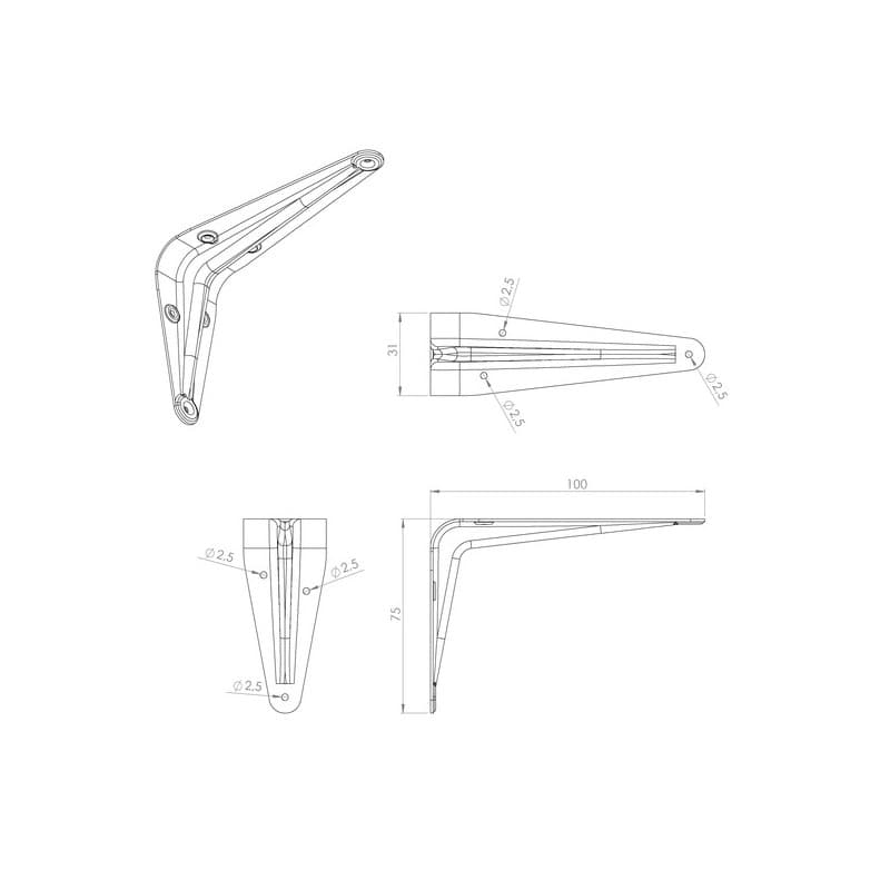 Console murale embouti 1 pièce(s) console embouti acier blanc 75x100 - interges.com