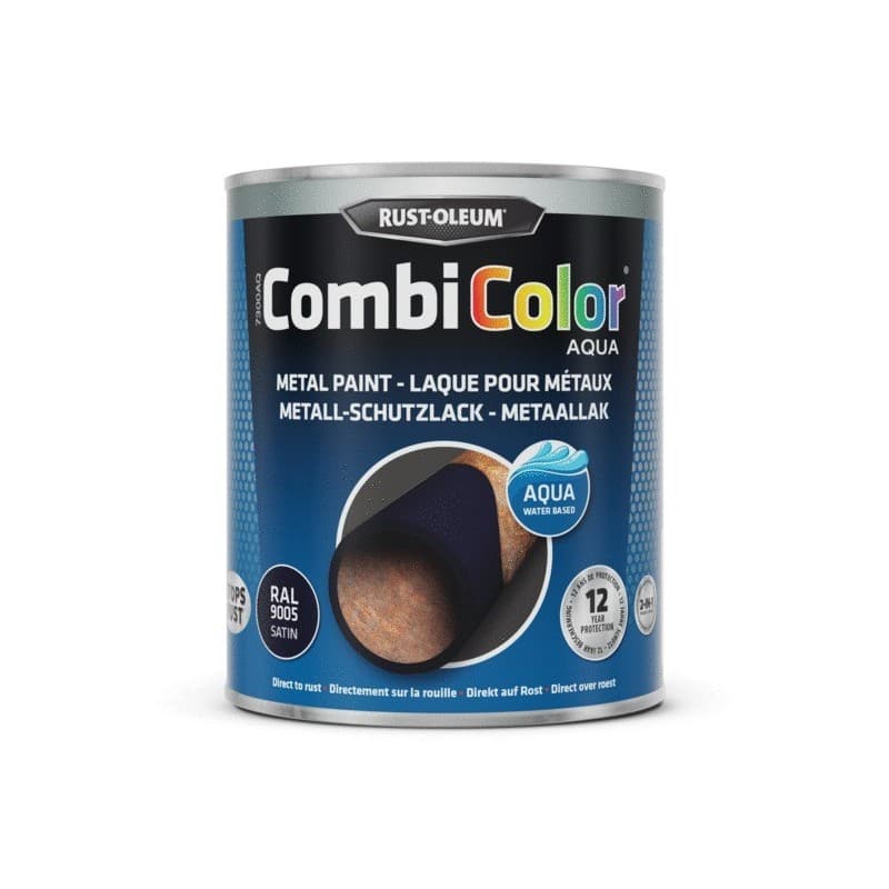 Peinture antirouille 2 en 1 combicolor® aqua 1 bidon(s) de 750 millilitre(s) primaire combicolor aqua satin noir foncé - ral 9005 - rustoleum