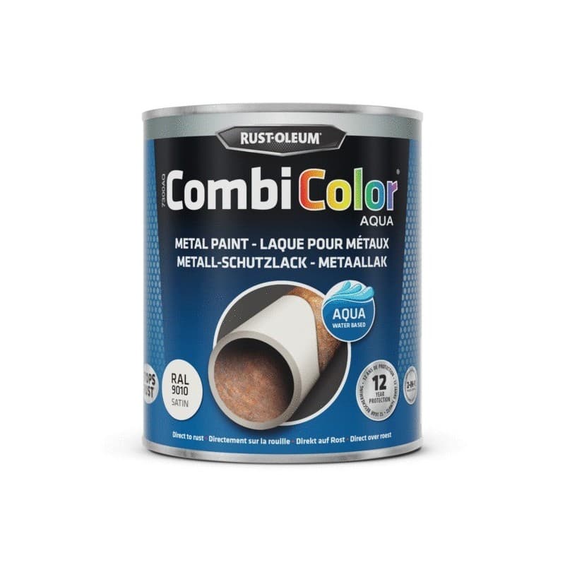 Peinture antirouille 2 en 1 combicolor® aqua 1 bidon(s) de 750 millilitre(s) primaire combicolor aqua satin blanc pur - ral 9010 - rustoleum