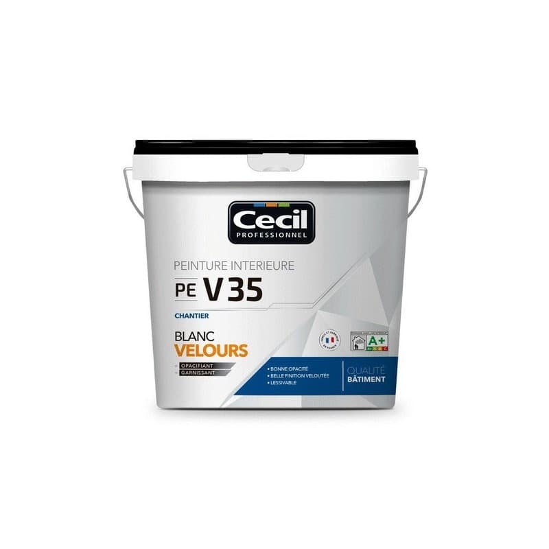 Peinture velours pe v35 peinture chantier pe v35 blanc velours supports neufs ou sains intérieur acrylique soigné brosse/rouleau, pistolet sans air ea