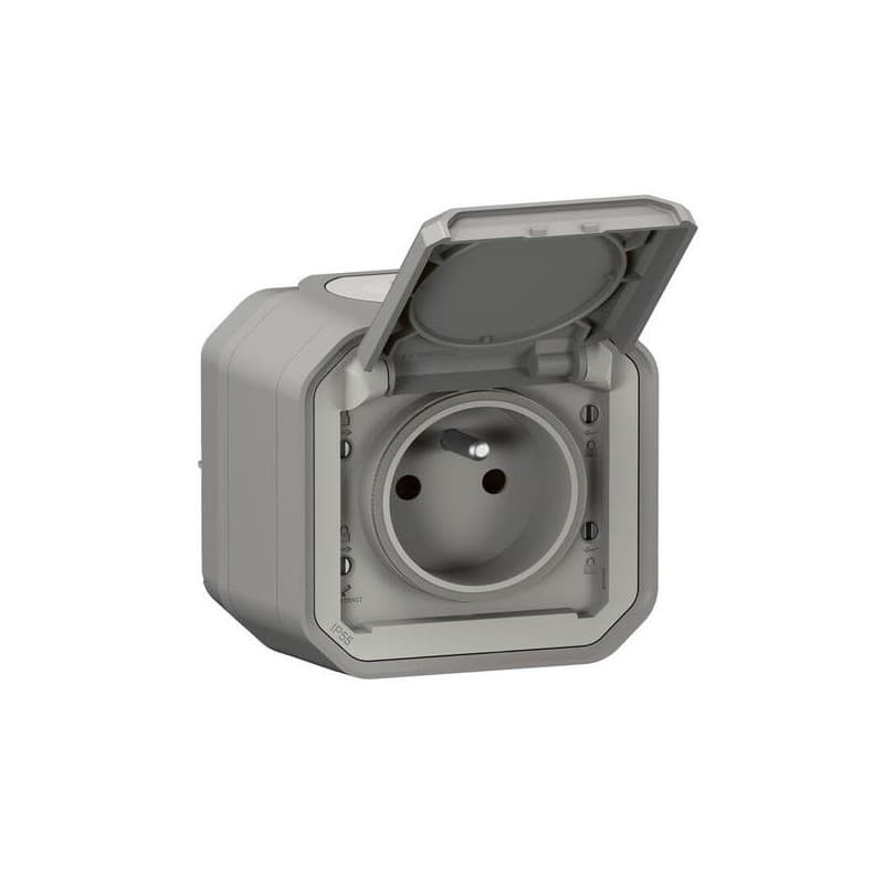 Prise étanche en saillie plexo (nouvelle version) prise de courant et volet de protection plexo apparent gris 1 pièce(s) en saillie - legrand snc