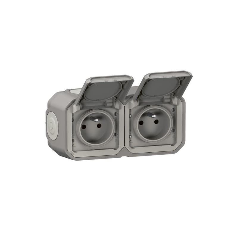 Prise étanche en saillie plexo (nouvelle version) double prise courant terre plexo apparent horizontal gris 1 pièce(s) en saillie - legrand snc