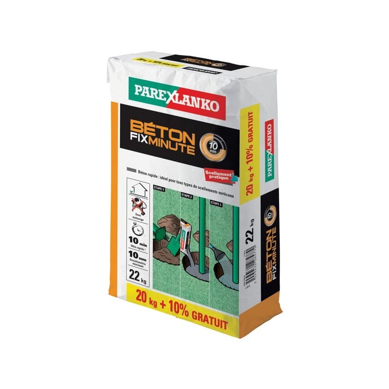Béton fixminute gris 1 sac(s) de 22 kilogramme(s) multisupport béton fixminute pour usage extérieur 20kg + 10% gratuits rapide 22 kg - sika france sas