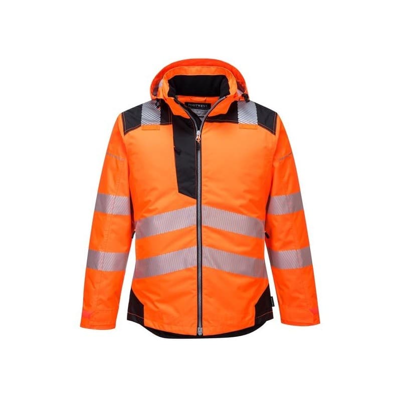 Parka hv t400 entre 4 et 6 m 100 - 200 g parka polyester, polyuréthane 1 pièce(s) parka hv pw3 orange/noir tm noir, orange classe 3 - portwest