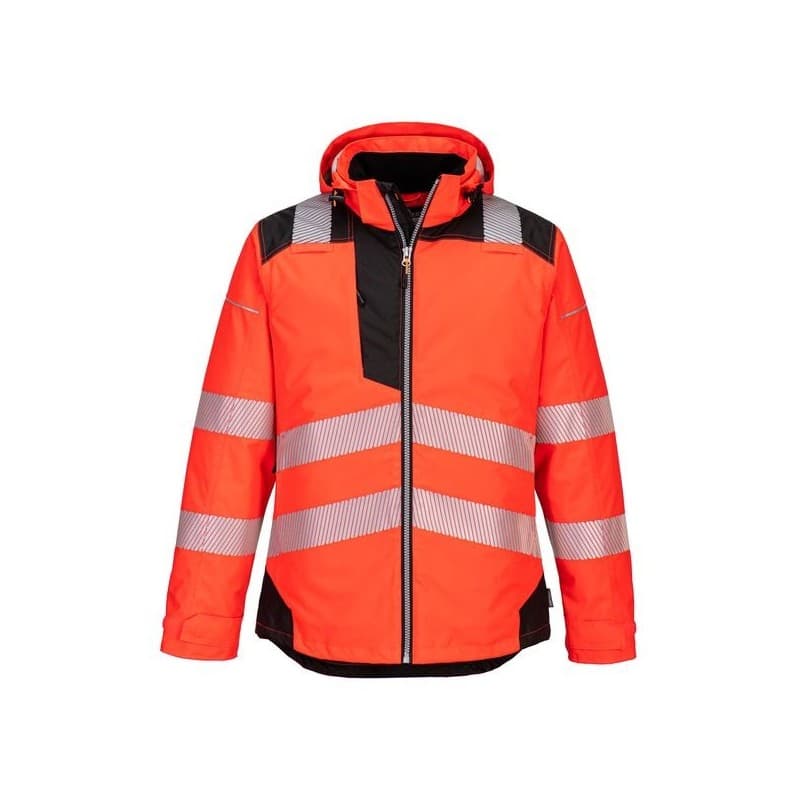 Parka hv t400 entre 4 et 6 m 100 - 200 g parka polyester, polyuréthane 1 pièce(s) parka hv pw3 rouge/noir tm noir, rouge classe 3 - portwest