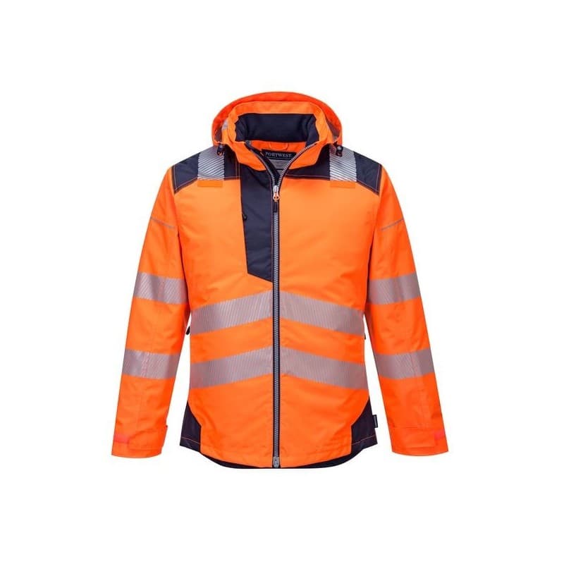 Parka hv t400 entre 4 et 6 100 - 200 g parka 4xl polyester, polyuréthane 1 pièce(s) parka hv pw3 orange/marine t4xl classe 3 bleu, orange - portwest