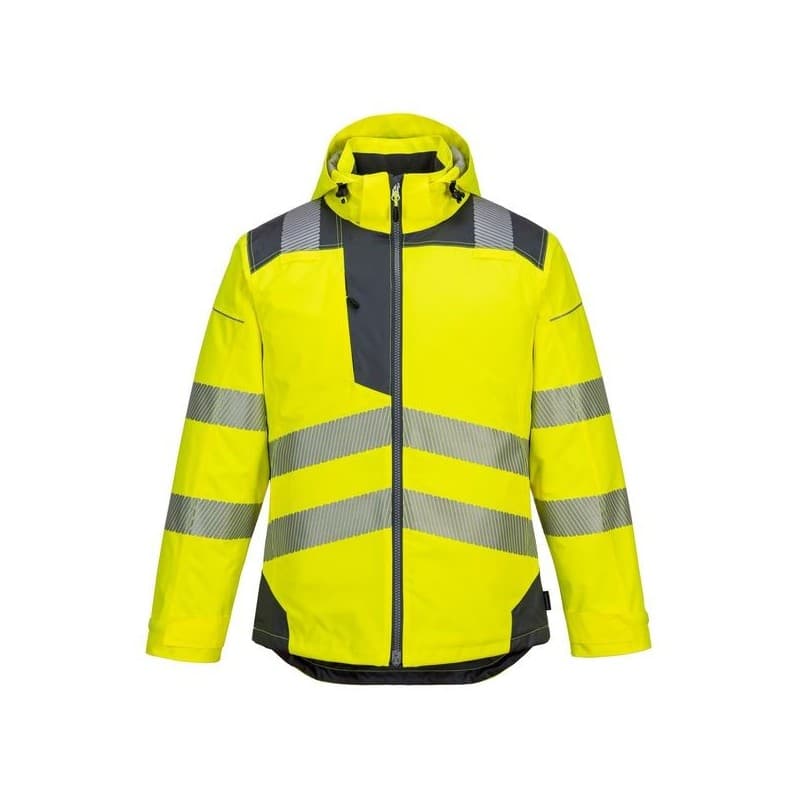 Parka hv t400 entre 4 et 6 s 100 - 200 g parka polyester, polyuréthane 1 pièce(s) parka hv pw3 jaune/gris ts gris, jaune classe 3 - portwest