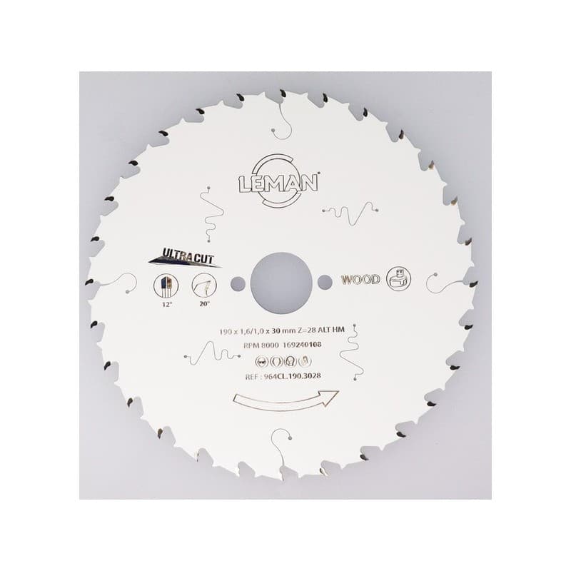 Lame de scie circulaire carbure pour le bois et panneaux bois 30 mm 1 pièce(s) lame carbure portative d.190x30x28z alt. bois 28 190 mm - leman