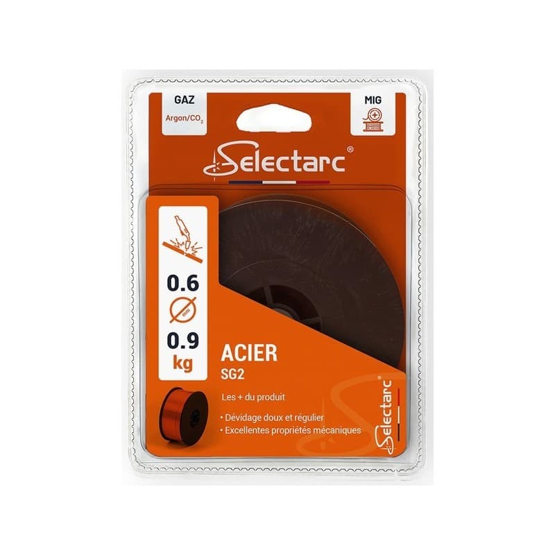 Fil mig acier sg2 fil mig acier sg2 ø0,6 mm 1 bobine(s) de 0.9 kilogramme(s) 0.6 mm - selectarc