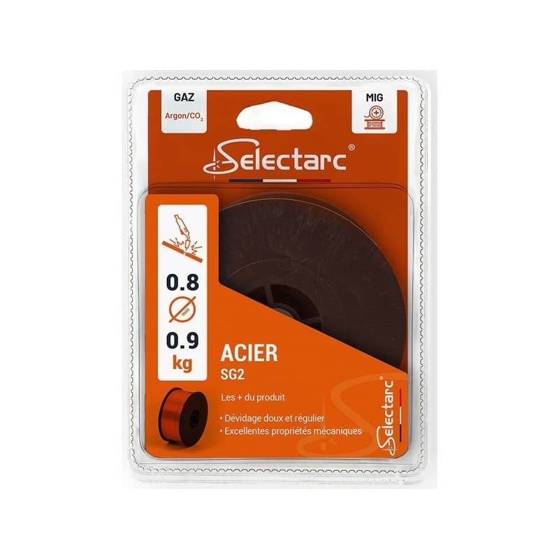 Fil mig acier sg2 0.8 mm 1 bobine(s) de 0.9 kilogramme(s) fil mig acier sg2 ø0,8 mm - selectarc