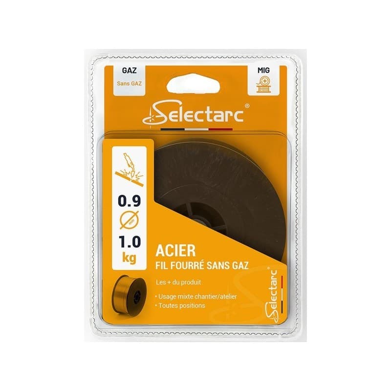 Fil mig acier fil fourré sans gaz ø0,9 mm fil mig acier fil fourré sans gaz ø0,9 mm 1 bobine(s) de 1 kilogramme(s) 0.9 mm - selectarc