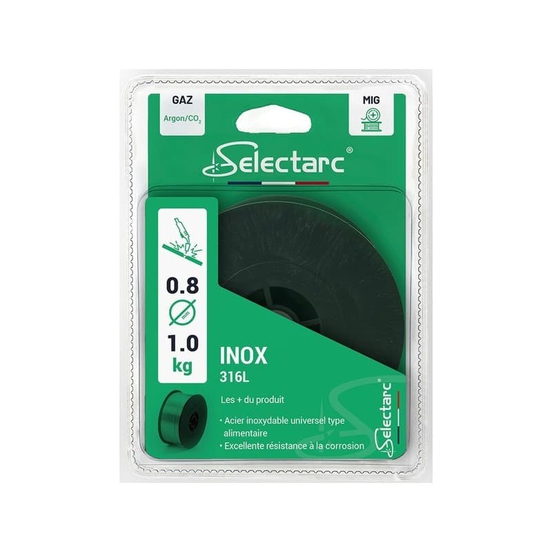 Fil mig inox 316l ø0,8 mm 1 bobine(s) de 1 kilogramme(s) fil mig inox 316l ø0,8 mm 0.8 mm - selectarc