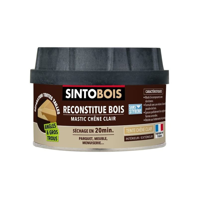 Mastic reconstitue bois angles et gros trous chêne clair manuelle oui bois et dérivés non 1 pot(s) de 198 gramme(s) intérieur et extérieur polyester m