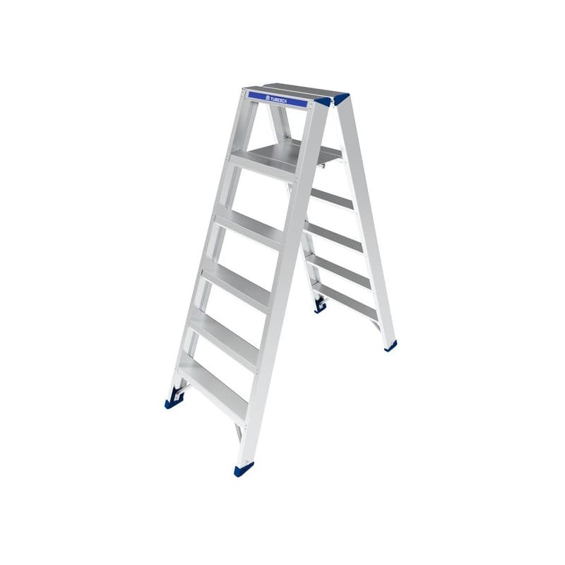 Marchepied aluminium double acces 9.6 kg 6 1 pièce(s) 150 kg marchepied double acces 6 marches avec garde-corps 1.42 m 2.93 m - tubesca-comabi