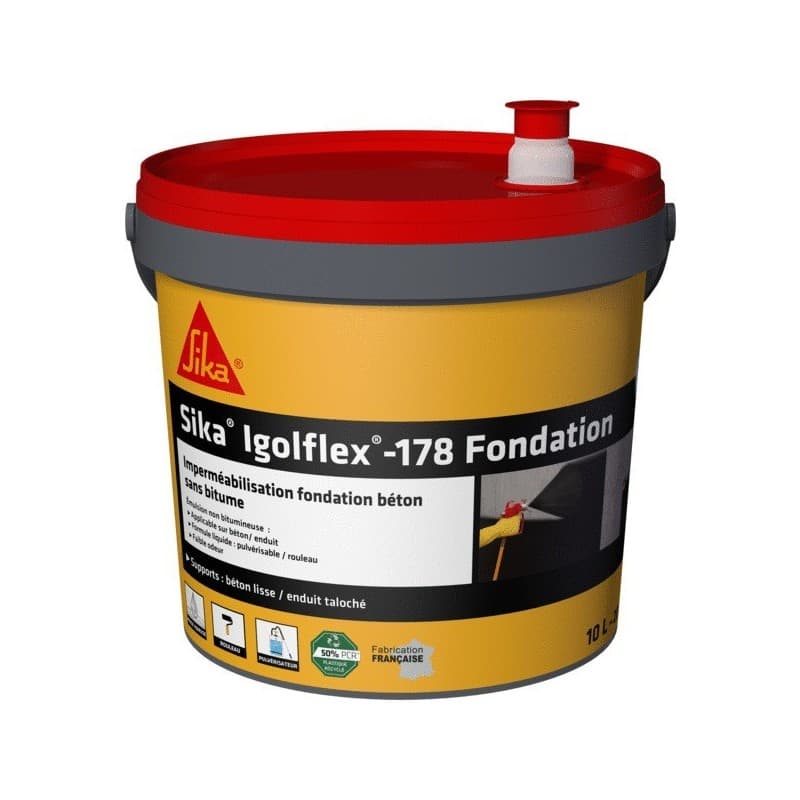 Enduit d'imperméabilisation fondations igolflex® 1 bidon(s) de 10 litre(s) enduit d'imperméabilisation igolflex® - sika france sas - sika