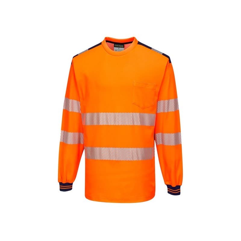 T-shirt hv pw3 manches longues l t-shirt coton, polyester 0 1 pièce(s) 0 - 100 g t-shirt hv pw3 orange/marine tl classe 3 bleu, orange - portwest