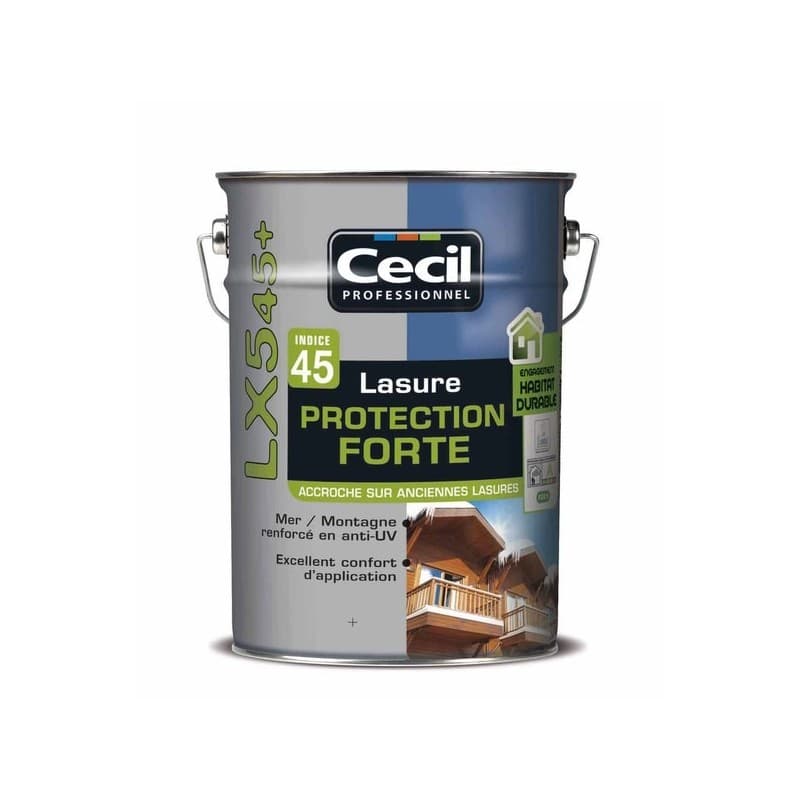 Lasure protection forte lx545+ lasure protection forte lx545+ chêne clair supports neufs ou sains boiseries intérieur acrylique soigné 15 m²/l brosse/