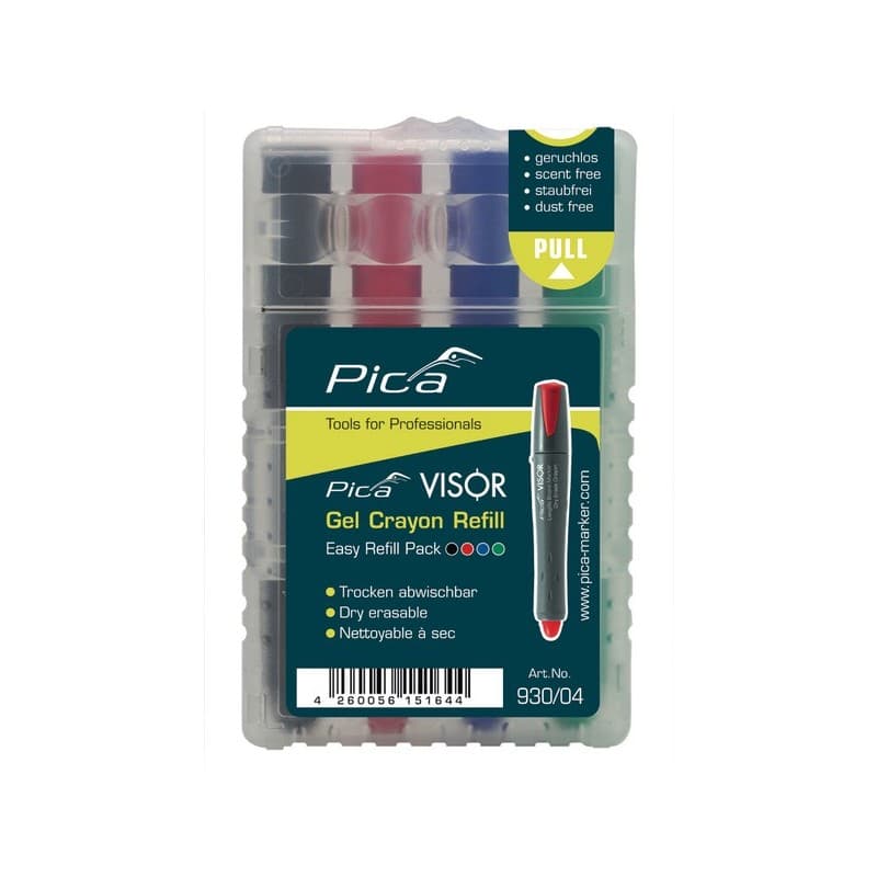 Mines de rechange pour marqueur effaçable mines effaçables - noir, rouge, bleu, vert 1 étui(s) de 4 pièce(s) - pica marker