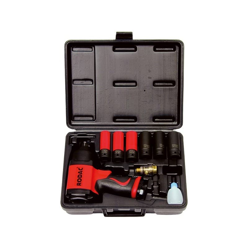 Coffret clé à chocs 1/2" 1350 nm avec 6 douilles 1/2 " 5 et ≤ 8 m/s² 2 kg 1/4" 6.3 bar 1 pièce(s) pneumatique 400 l/min coffret clé à chocs 1/2" 1350