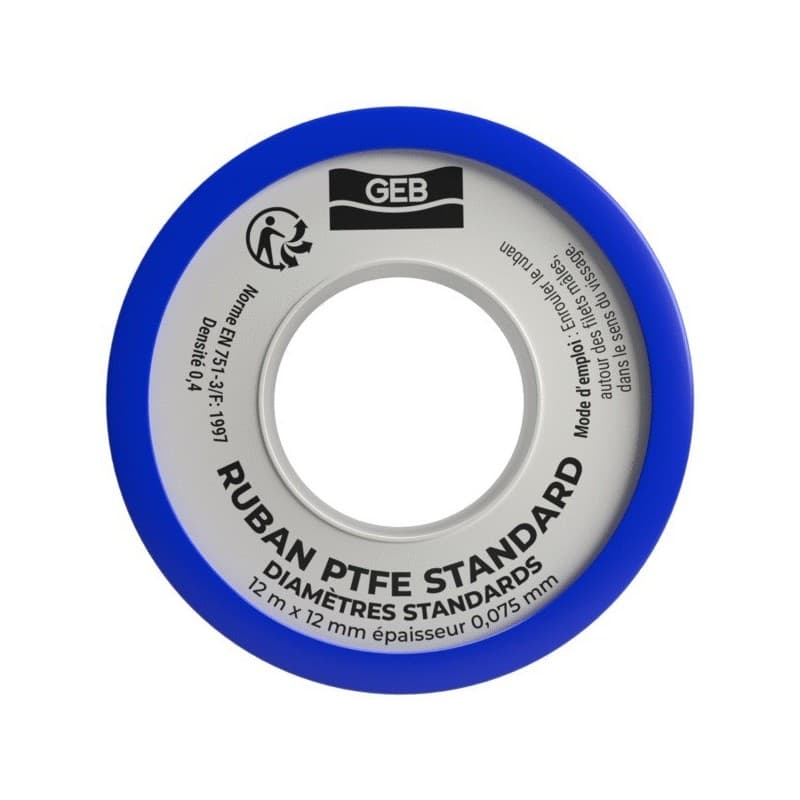 Ruban ptfe - standard/gros diamètres 1 rouleau(x) de 12 mètre(s) linéaire ruban ptfe standard 12 mm x 12 m x 0.075 mm - geb sas