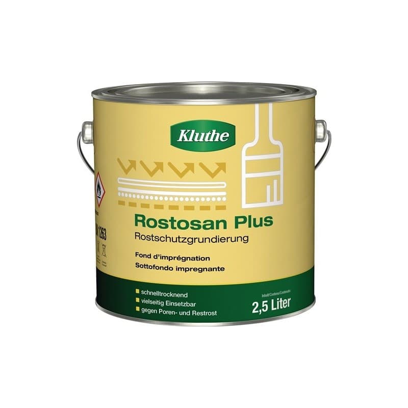 Lot primaire antirouille rostosan® plus kluthe 1 carton(s) de 2 pièce(s) primaire antirouille rostosan plus brun rouge 2500 ml boîte - kluthe