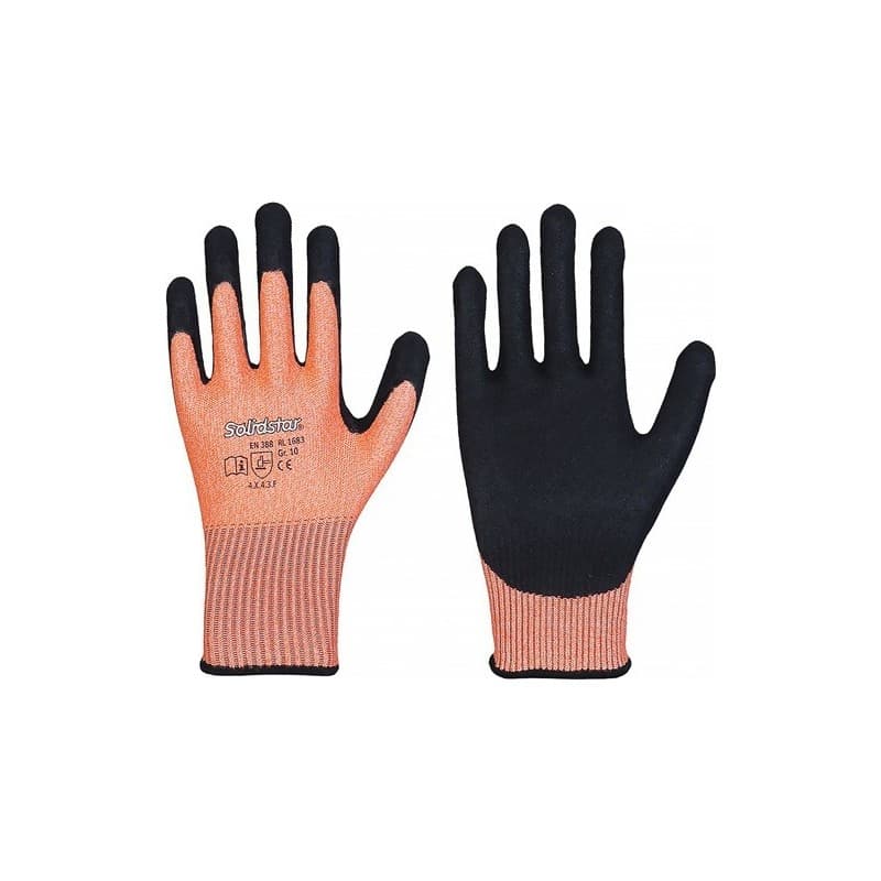 Lot gants de protection contre les coupures solidstar 1683 leipold 1 carton(s) de 12 paire(s) gants protection coupures solidstar 1683 t9 orange/noir
