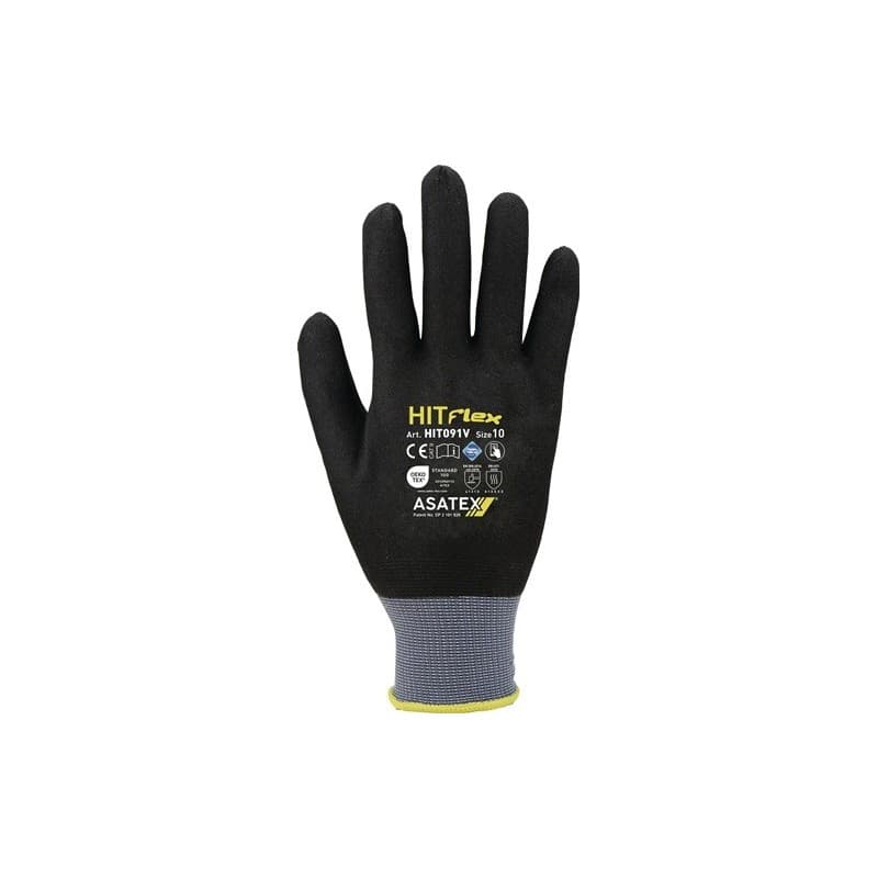Lot gants hit flex v asatex 1 carton(s) de 12 paire(s) gants hit flex v taille 9 noir/gris - asatex