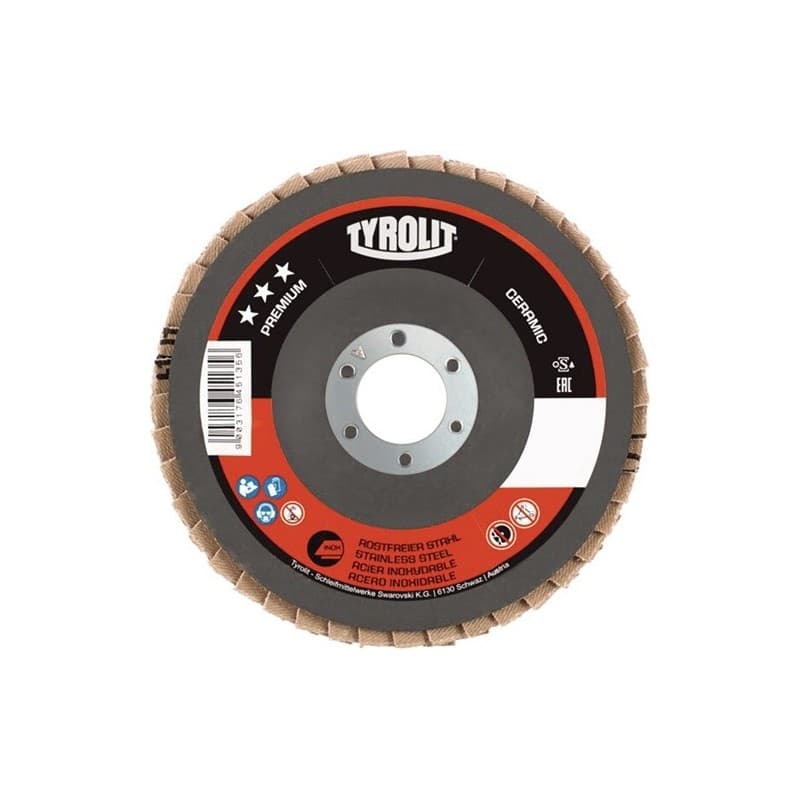 Lot disque à lamelles premium ceramic tyrolit 1 carton(s) de 10 pièce(s) disque lamelles premium ceramic ø125mm grain 40 contre-coudé - tyrolit