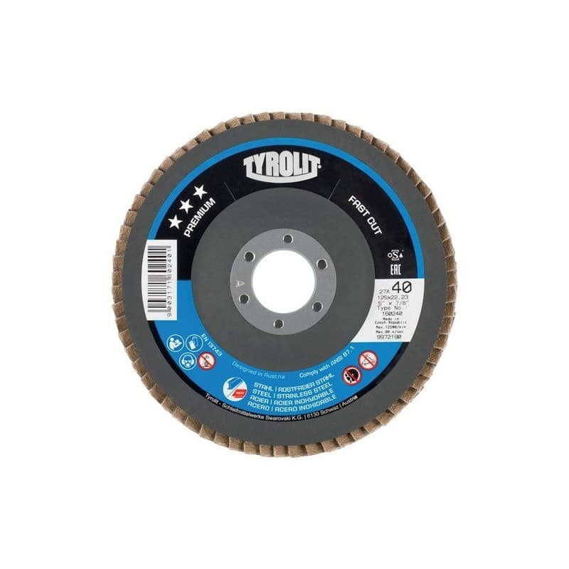 Lot disque à lamelles premium fastcut tyrolit 1 carton(s) de 10 pièce(s) disque lamelles premium fastcut ø125mm grain 60 contre-coudé - tyrolit