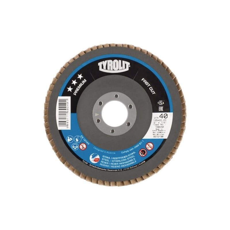 Lot disque à lamelles premium fastcut tyrolit 1 carton(s) de 10 pièce(s) disque lamelles premium fastcut ø125mm grain 40 contre-coudé - tyrolit