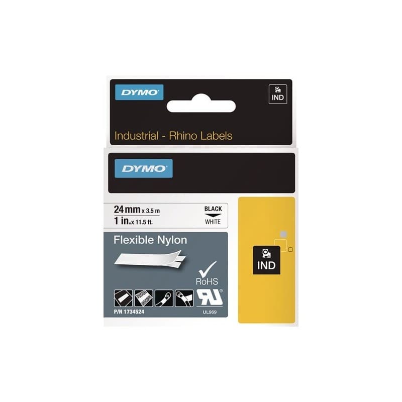 Lot ruban de marquage dymo 1 carton(s) de 5 pièce(s) ruban marquage l24mm l3,5m ruban nylon flexible noir/blanc - dymo