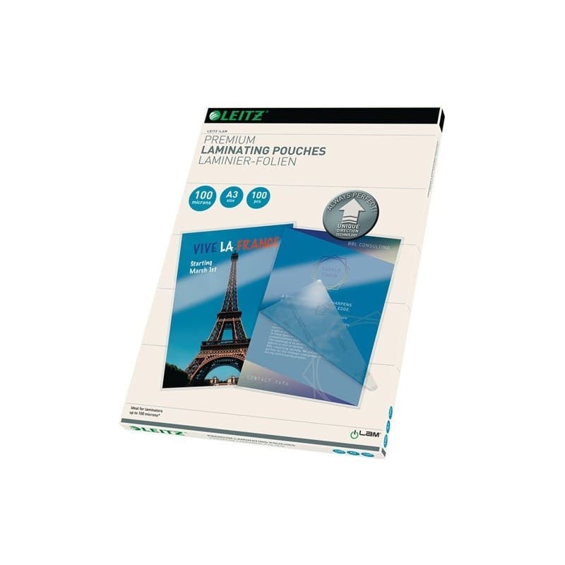 Feuille de plastification leitz 1 carton(s) feuille plastification l426xl303mm ep100 µm kt 100 pièces - leitz