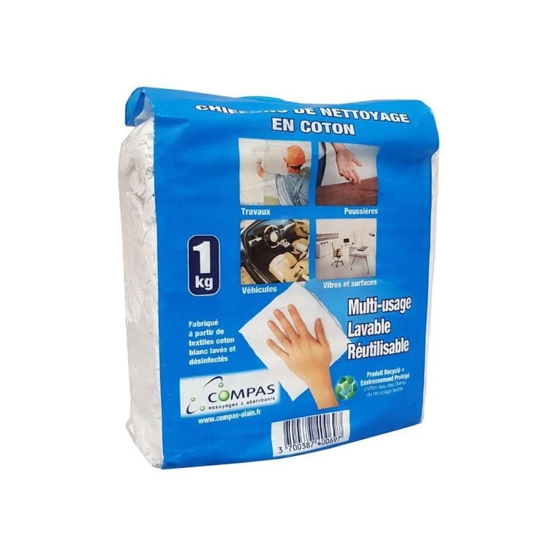 Chiffons de nettoyage coton blanc 1 sac(s) de 1 kilogramme(s) coton spécifique expert draps excellente chiffons de nettoyage coton - ets alain compas