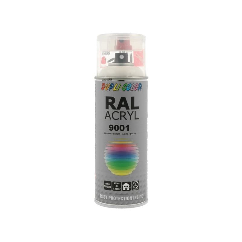 Aérosol peinture acrylique dupli color aérosol peinture acry. ral 9001 blanc crème brillant supports neufs ou sains courante 2 heure(s) 2 m²/l 2 solva
