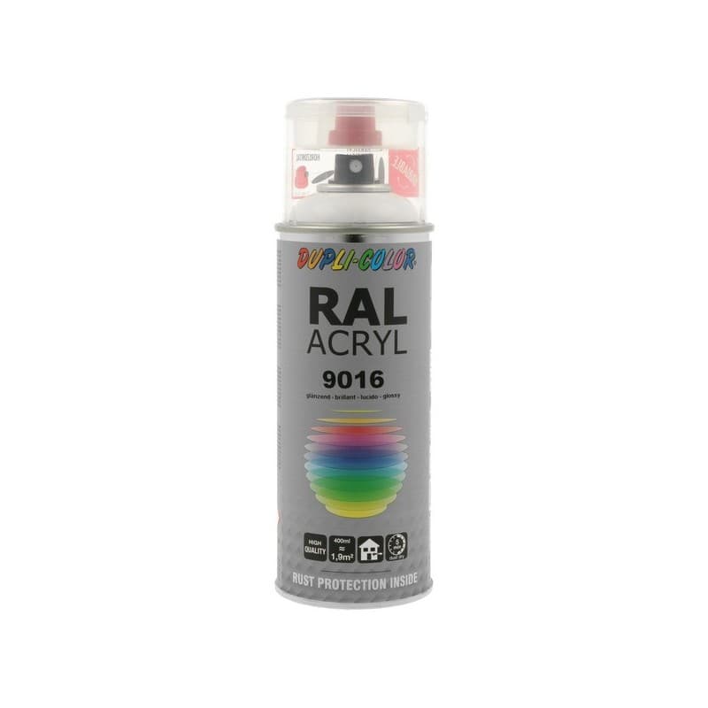 Aérosol peinture acrylique dupli color aérosol peinture acry. ral 9016 blanc trafic brillant supports neufs ou sains courante 2 heure(s) 2 m²/l 2 solv