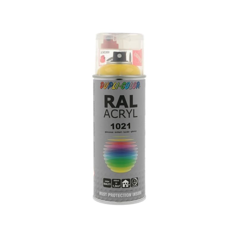 Aérosol peinture acrylique dupli color aérosol peinture acry. ral 1021 jaune colza brillant supports neufs ou sains courante 2 heure(s) 2 m²/l 2 solva