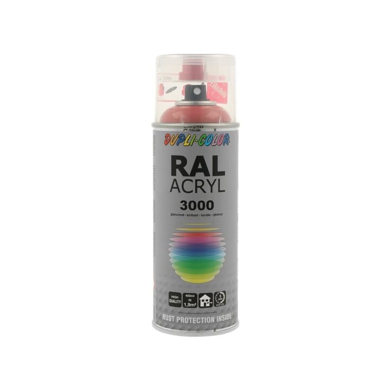 Aérosol peinture acrylique dupli color aérosol peinture acry. ral 3000 rouge feu brillant supports neufs ou sains courante 2 heure(s) 2 m²/l 2 solvant