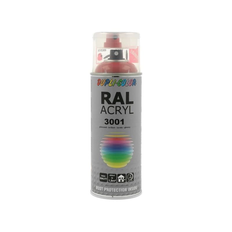 Aérosol peinture acrylique dupli color aérosol peinture acry. ral 3001 rouge signalisation brillant supports neufs ou sains courante 2 heure(s) 2 m²/l