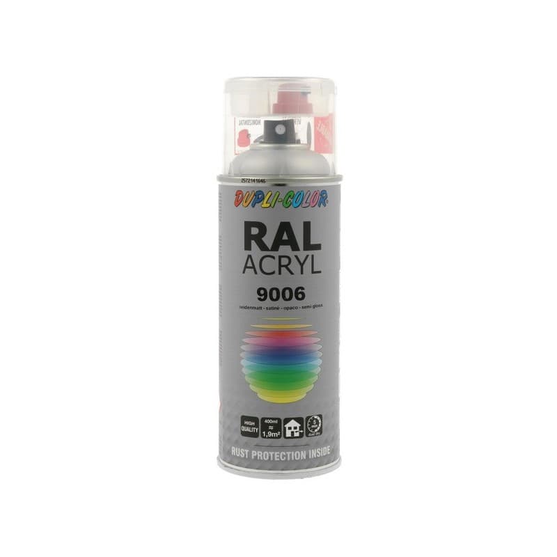 Aérosol peinture acrylique dupli color aérosol peinture acry. ral 9006 aluminium blanc brillant supports neufs ou sains courante 2 heure(s) 2 m²/l 2 s