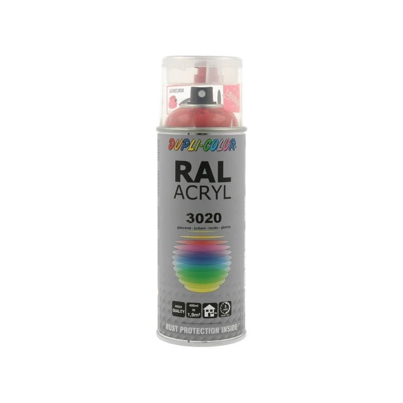 Aérosol peinture acrylique dupli color aérosol peinture acry. ral 3020 rouge signalisation brillant supports neufs ou sains courante 2 heure(s) 2 m²/l