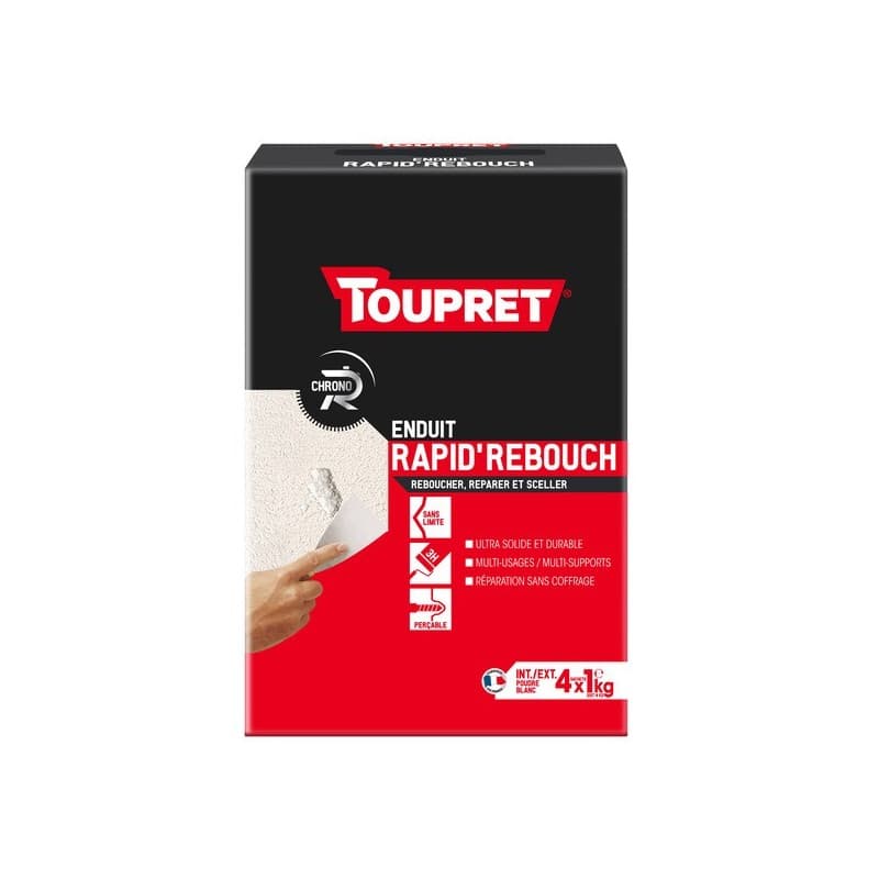 Enduit de rebouchage rapid rebouch poudre 3 heure(s) enduit de rebouchage rapid rebouch poudre 1 pot(s) de 4 kilogramme(s) rebouchage poudre multisupp